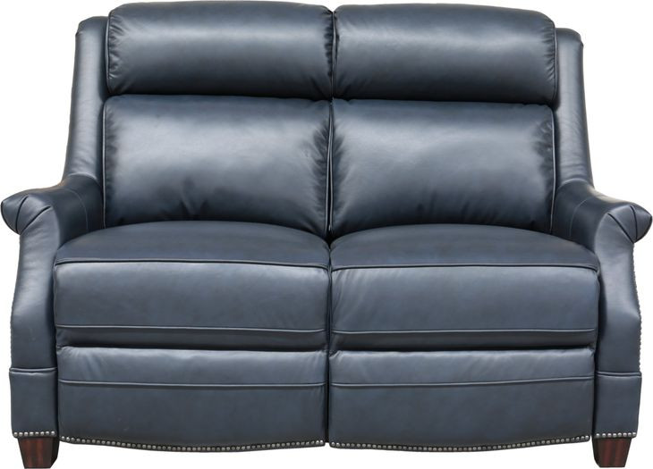 Warrendale Shoreham Blue Leather Power Reclining Loveseat with
