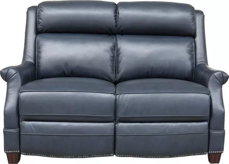 Warrendale Shoreham Blue Leather 60" Power Reclining Loveseat with Nailhead Trim and USB Charging