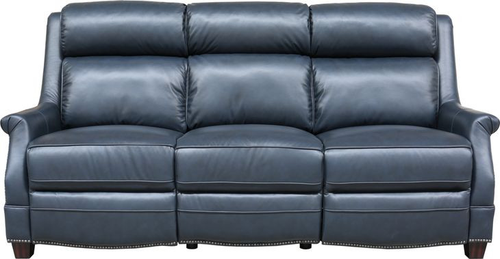 Warrendale Shoreham Blue Leather Power Reclining Living Room Set with Nailhead Trim and USB Charging