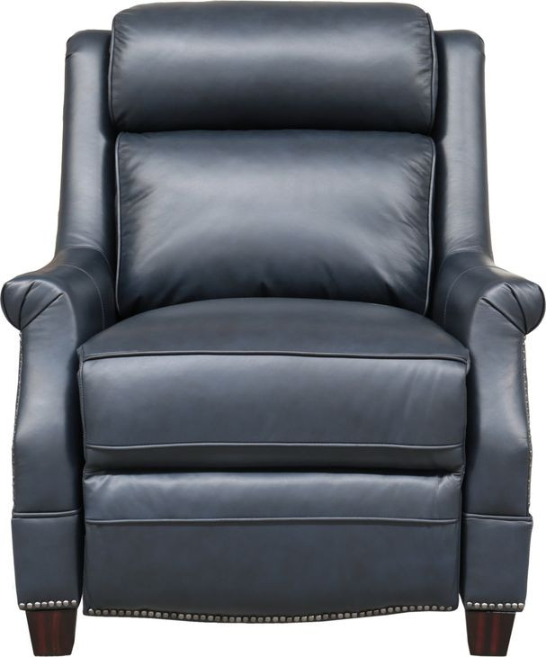 Warrendale Shoreham Blue Leather Power Recliner with Nailhead Trim and USB Charging