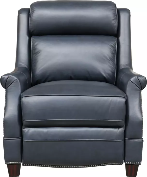 Warrendale Shoreham Blue Leather Power Recliner with Nailhead Trim and USB Charging