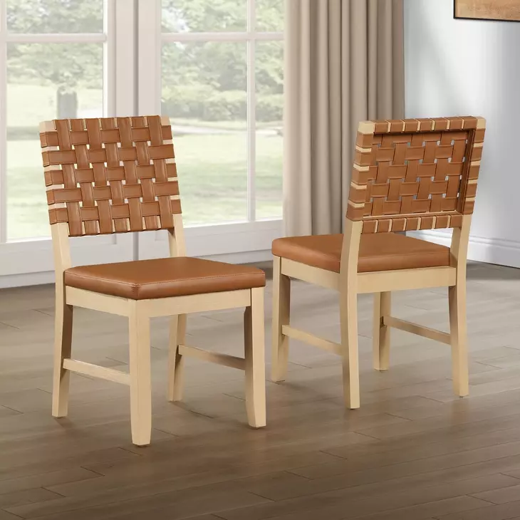 Reid Sand Vegan Leather Upholstered Side Chair Set of 2