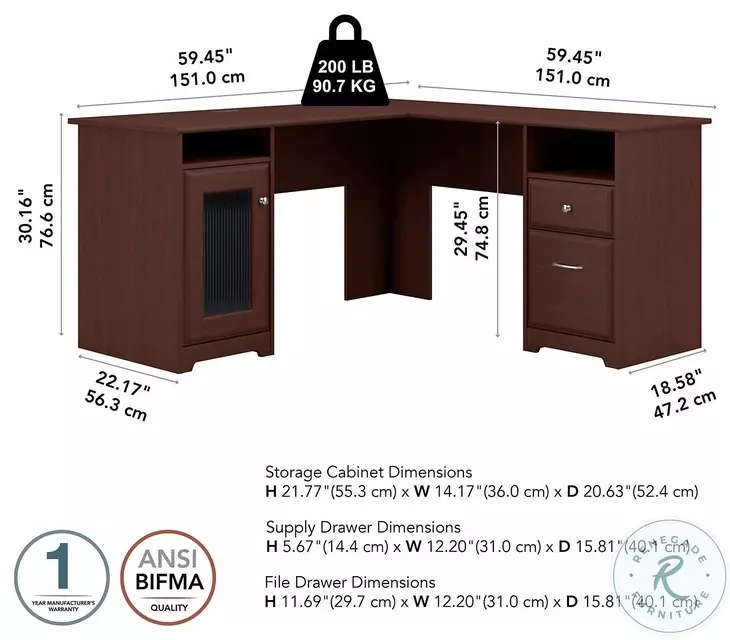 Cabot Harvest Cherry 60" L-Desk