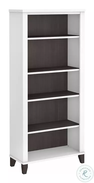 Somerset White and Storm Gray Tall 5 Shelf Bookcase