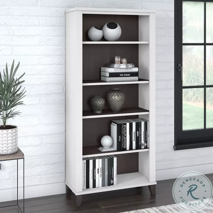 Somerset White and Storm Gray Tall 5 Shelf Bookcase