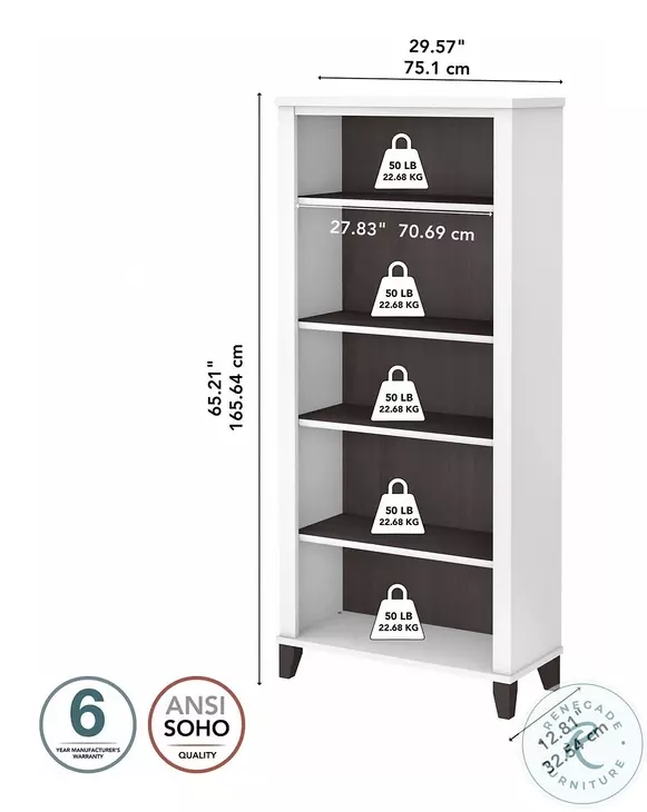 Somerset White and Storm Gray Tall 5 Shelf Bookcase