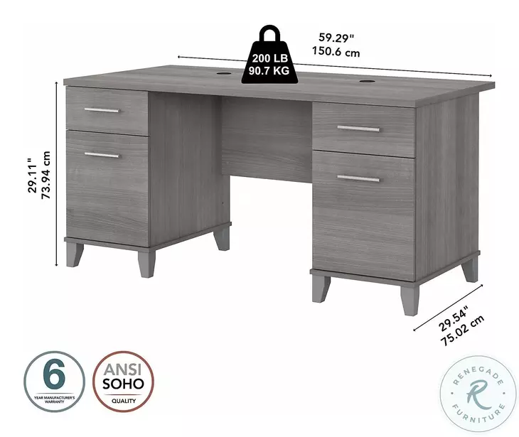 Somerset Platinum Gray 60" Office Desk With Drawers