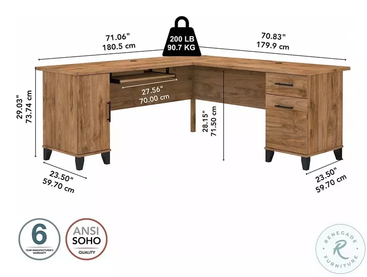 Somerset Fresh Walnut 72" L Shaped Desk