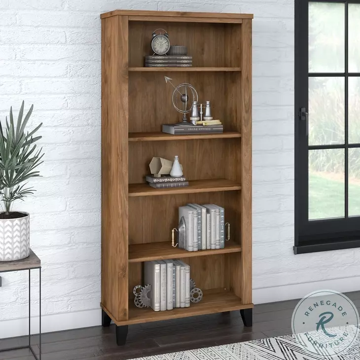 Somerset Fresh Walnut Tall 5 Shelf Bookcase