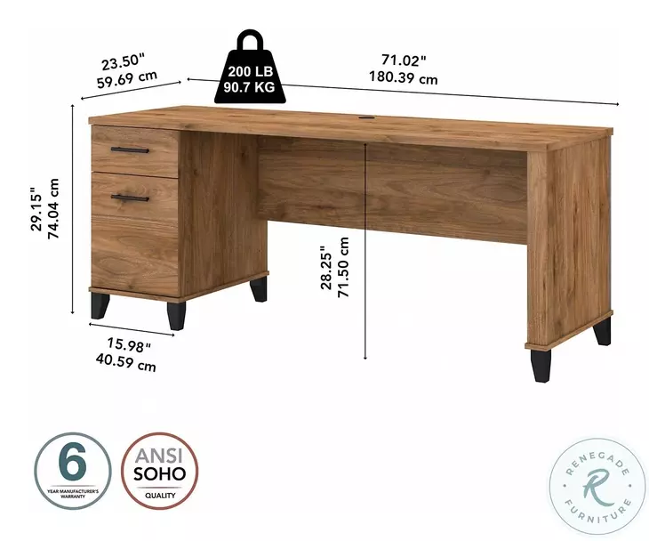 Somerset Fresh Walnut 72" Office Desk