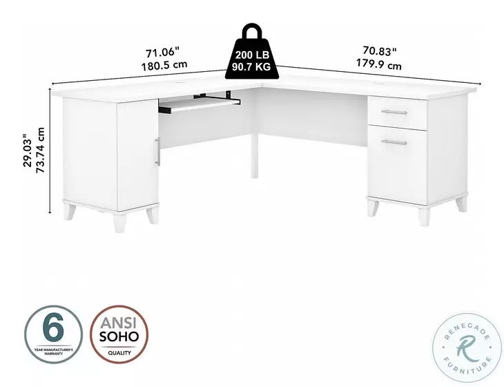 Somerset White 72" L Shaped Desk With Storage