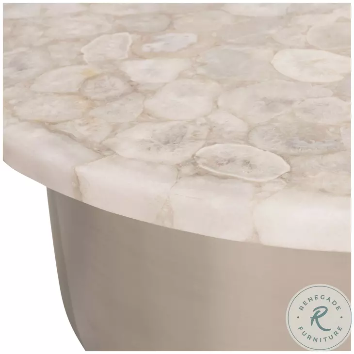 Shimla White Agate Marble And German Silver Cocktail Table