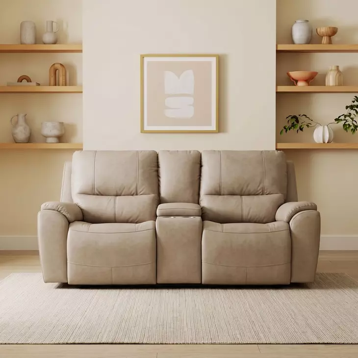 Westchester Platinum 81" Power Reclining Console Loveseat with Power Headrest and USB Charging