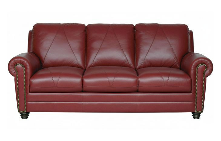 Westfield Cherry 85" Leather Sofa with Nailhead Trim