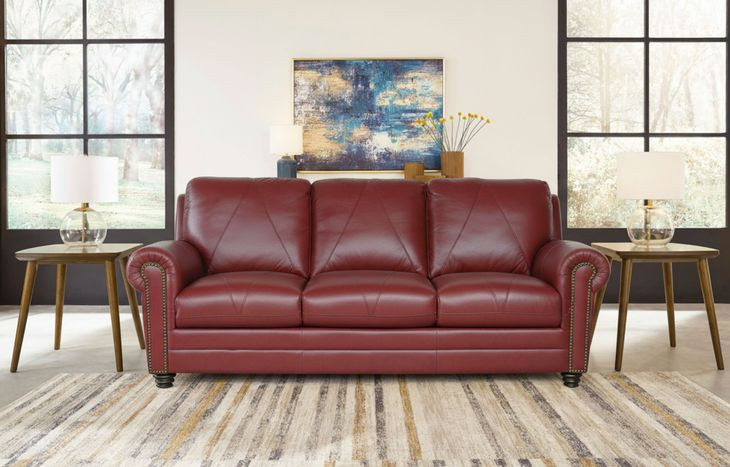 Westfield Cherry 85" Leather Sofa with Nailhead Trim
