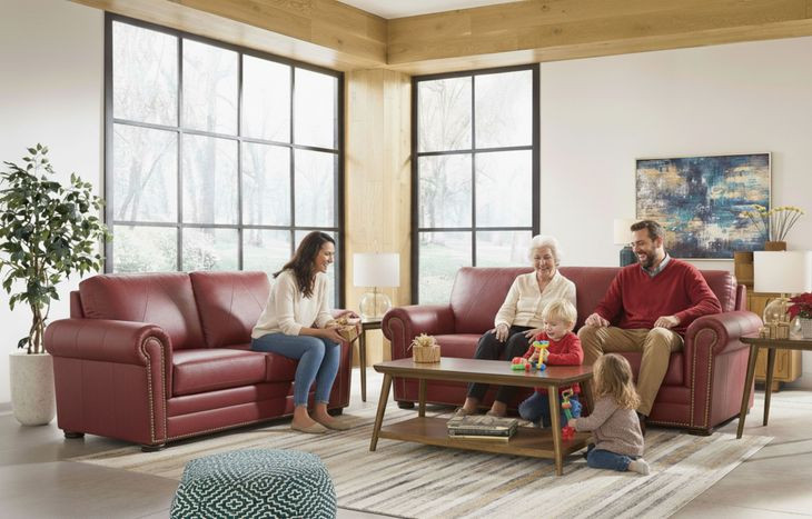 Westfield Cherry 85" Leather Sofa with Nailhead Trim