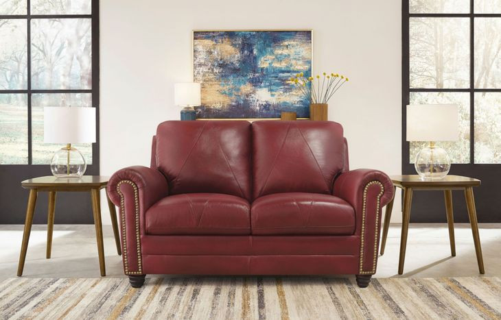 Westfield Cherry 62" Leather Loveseat with Nailhead Trim