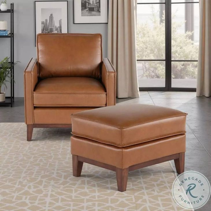 Weston Highland Saddle Leather Upholstered Rectangular Ottoman