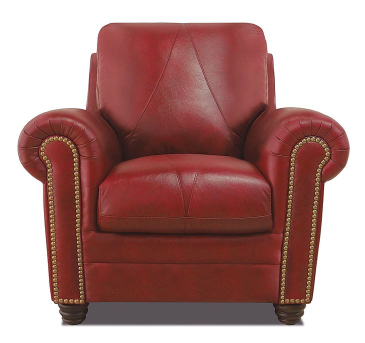 Westfield Cherry Leather Living Room Chair with Nailhead Trim