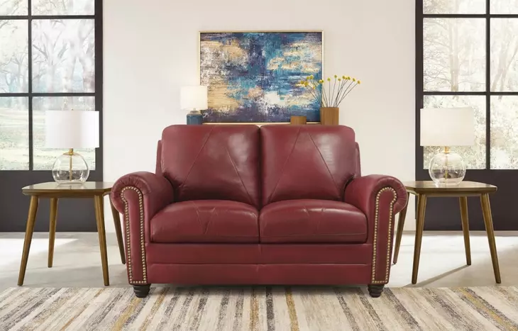Westfield Cherry 62" Leather Loveseat with Nailhead Trim