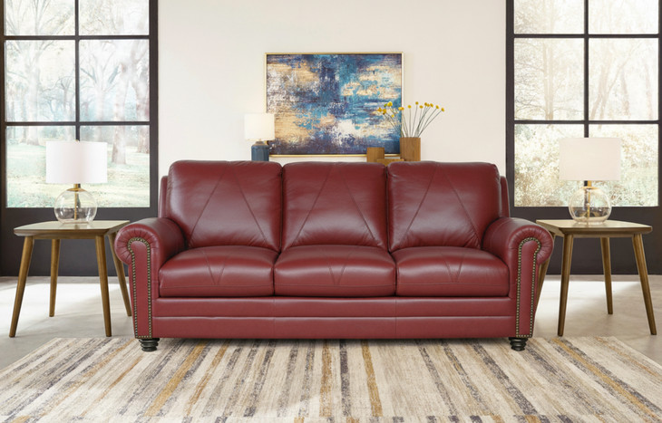 Westfield Cherry 85" Leather Sofa with Nailhead Trim