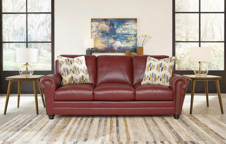 Westfield Cherry Leather Living Room Set with Nailhead Trim