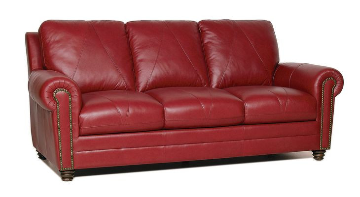 Westfield Cherry 85" Leather Sofa with Nailhead Trim