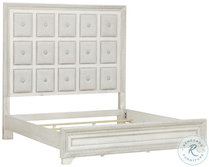 Luciana Semi Transparent Creamy White King Upholstered Panel Bed