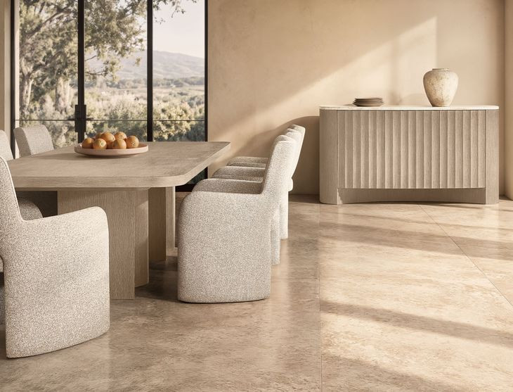 Loggia Aria and White 3 Door Travertine Top Buffet