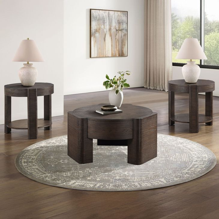 Salina Espresso Round Occassional Table Set