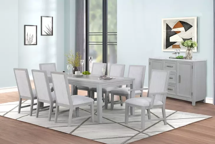 Fiona Mist Gray Upholstered Dining Arm Chair Set of 2