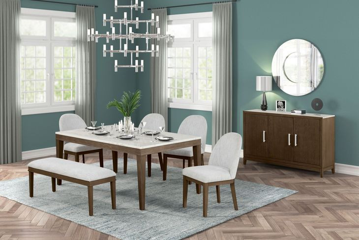Essence Beige And Brown Upholstered Dining Bench