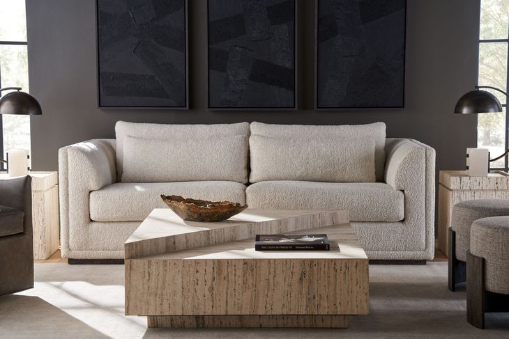 Theo Sheldon Ivory Performance Fabric 92" Sofa with Pillows