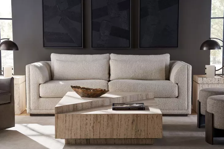 Milo Sheldon Ivory Performance Fabric 92" Sofa with Pillows