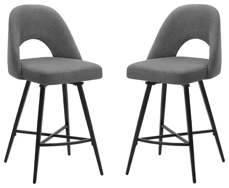 1253 Gray Upholstered Swivel Bar Stool Set of 2