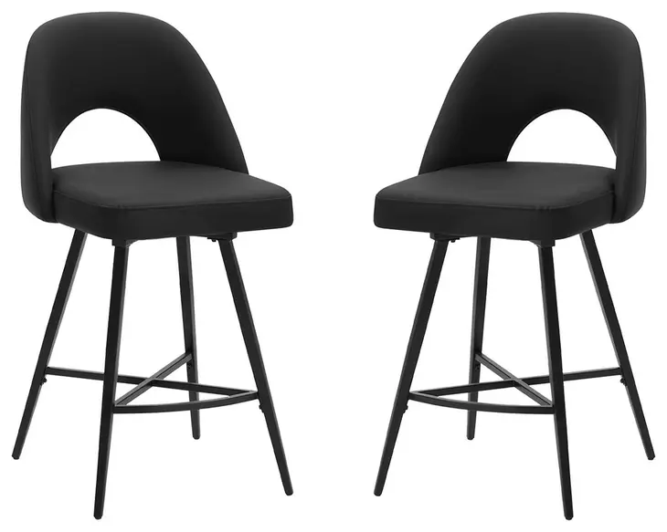 1258 Black Upholstered Swivel Bar Stool Set of 2