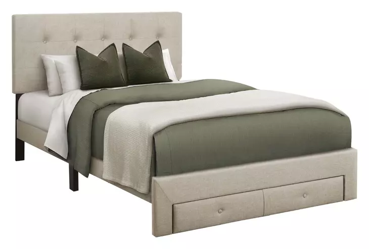 5901F Beige Full Upholstered Storage Platform Bed