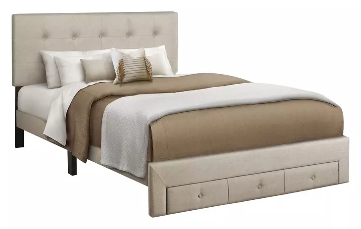 5901Q Beige Queen Upholstered Storage Platform Bed