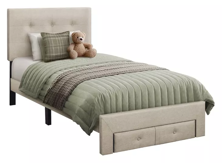 5901T Beige Twin Upholstered Storage Platform Bed