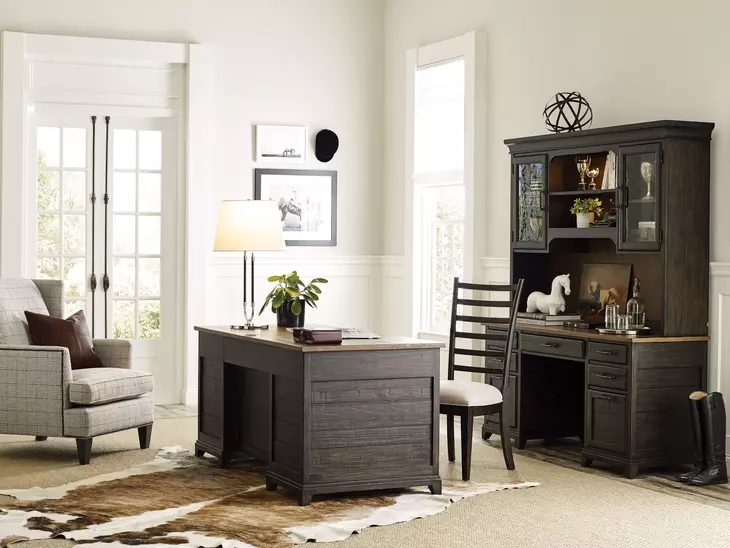 Heritage Timber Charcoal 66" Farmstead Executive Credenza and Hutch with LED