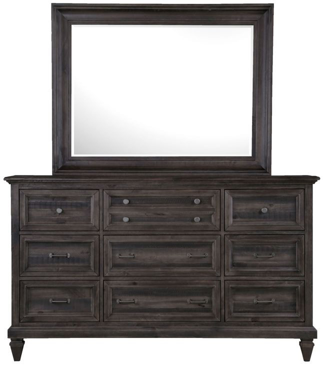 Calistoga Weathered Charcoal 9 Drawer Dresser with Rectangular Mirror
