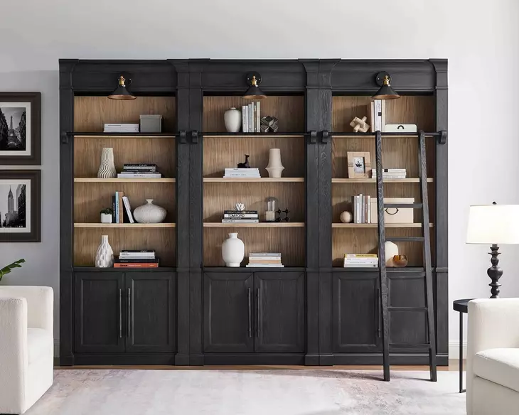 Willow Lane Black 3 Piece Tall Bookcase with Ladder