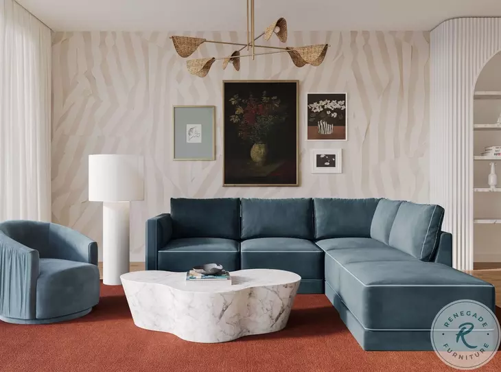 Willow Misty Blue Velvet Modular RAF Sectional