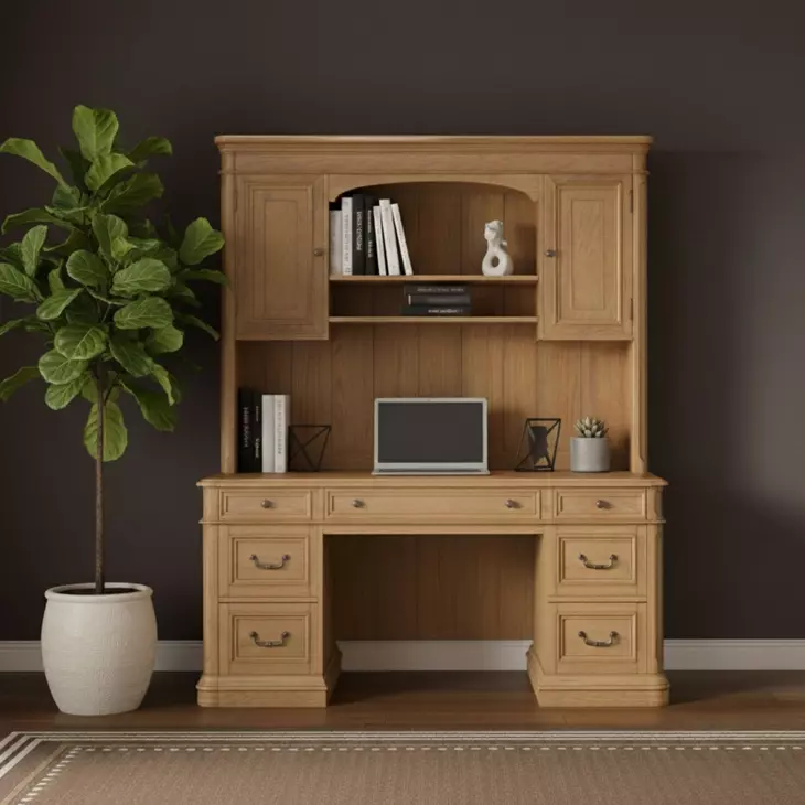 Winchester Natural Oak Credenza with Hutch