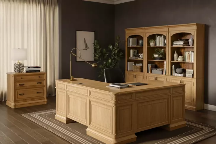 Winchester Natural Oak L-Shaped Home Office Set