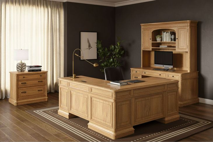 Winchester Natural Oak Credenza with Hutch