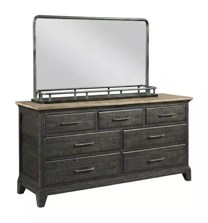 Heritage Timber Charcoal and Gray 7 Drawer Farmstead Dresser with Rectangular Landscape Mirror