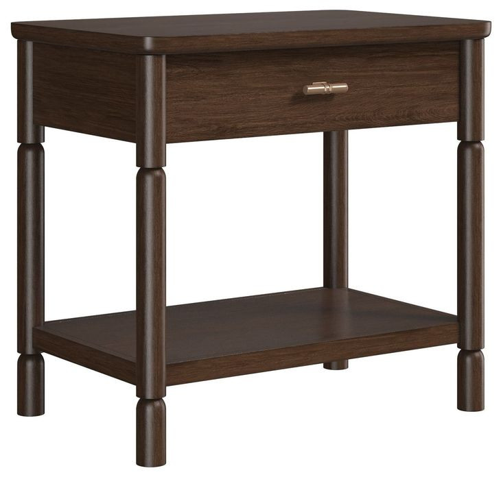 Verge Handcrafted Walnut 1 Drawer Open Nightstand