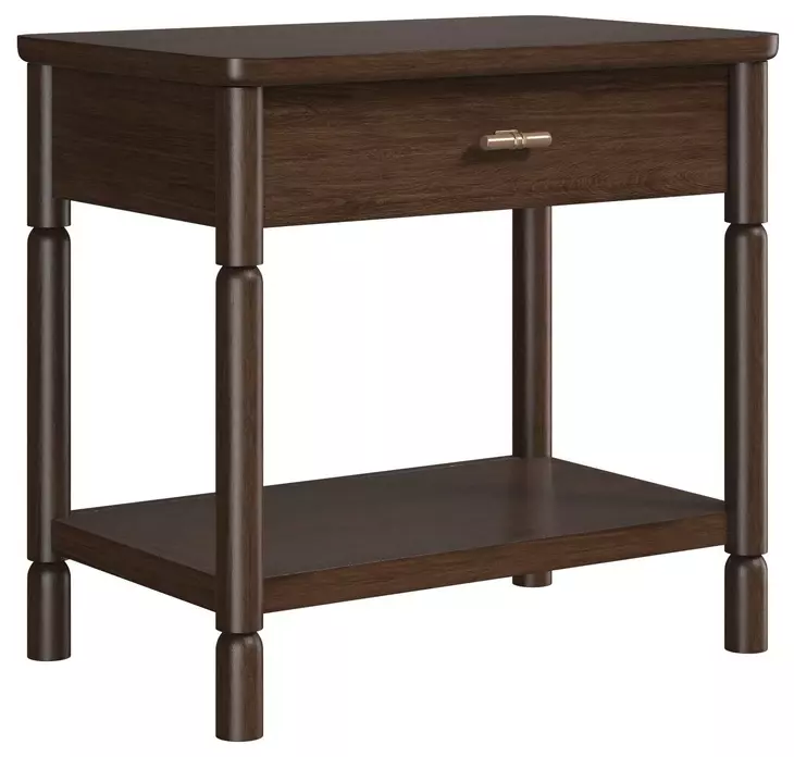 Verge Handcrafted Walnut 1 Drawer Open Nightstand