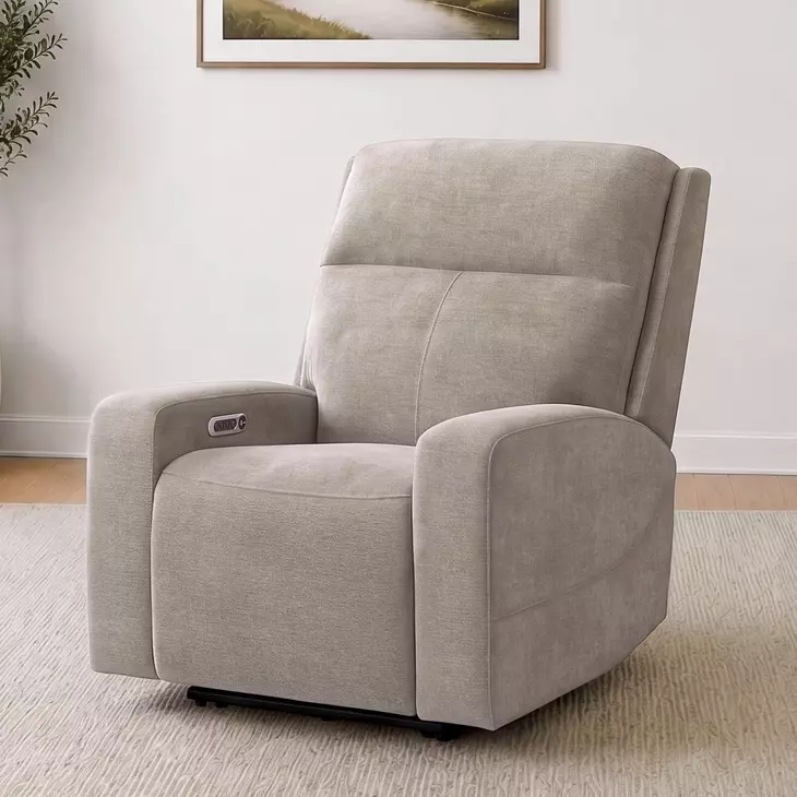 Traxton Jasper Taupe Zero Gravity Triple Power Recliner with USB Charging